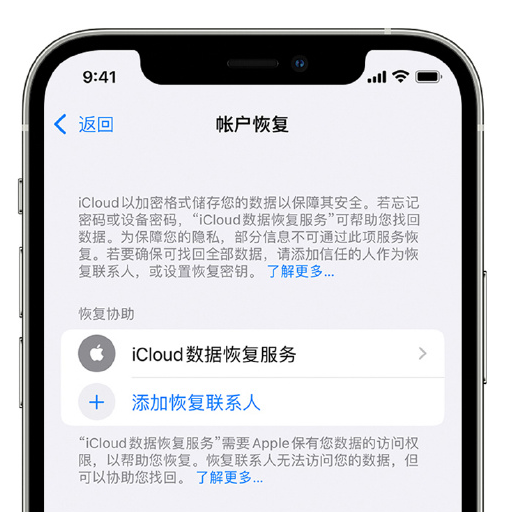 彝良苹果手机维修分享在 iPhone 上设置帐户恢复联系人的方法 