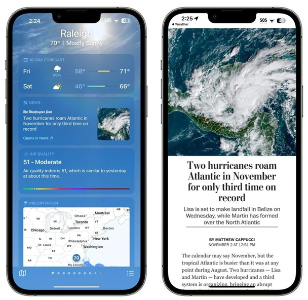 彝良苹果14维修分享iPhone 14手机如何看天气时顺带看新闻 
